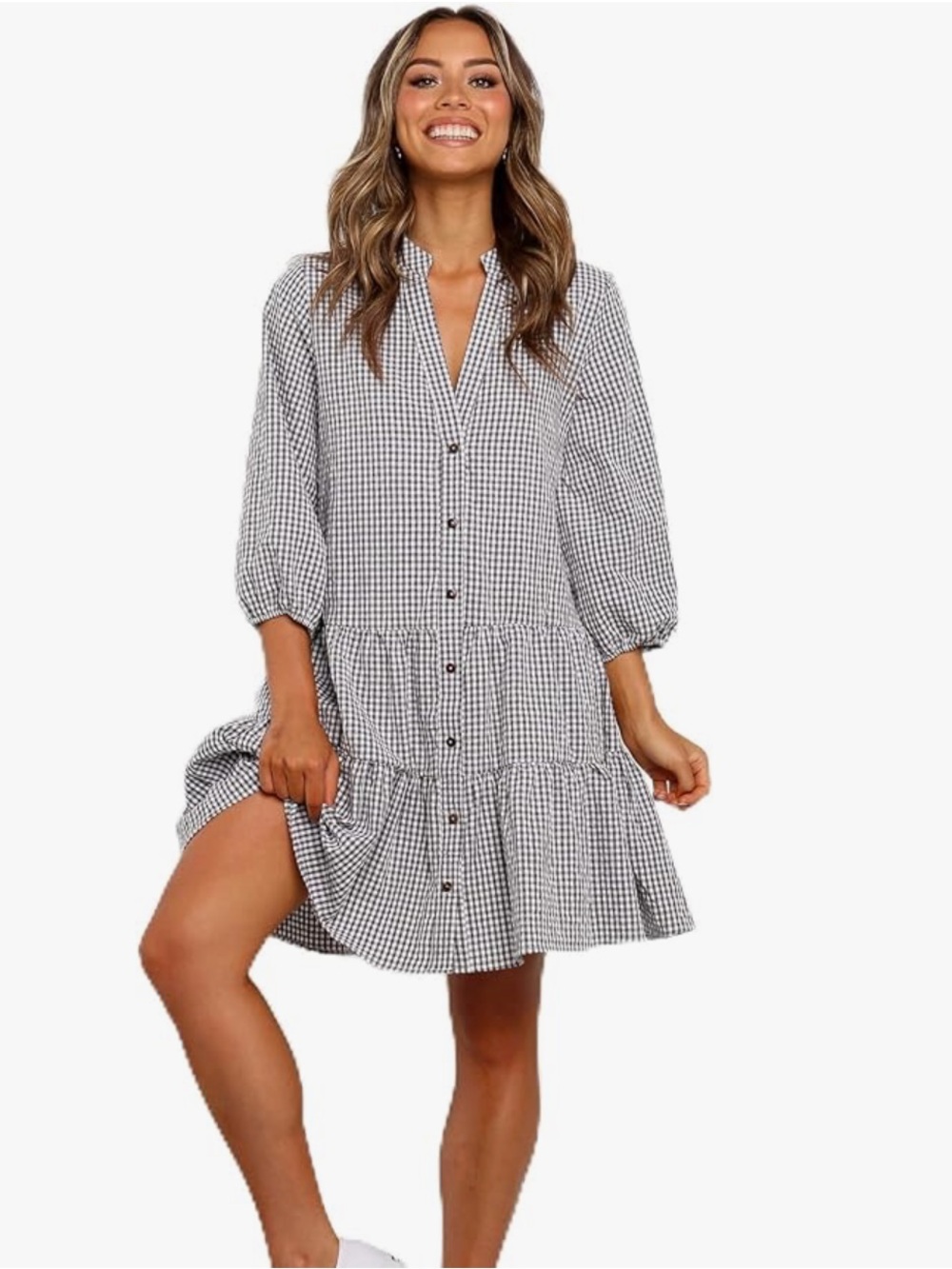 Petal & Pup Daria Dress Button Down Mini Dress  BlackWhite Gingham Sz S - M  NWT